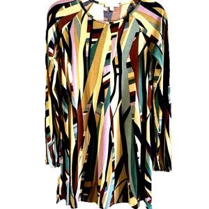 vtg artsy disco Dress USA 70s style retro hippie earth Geometric funky festival